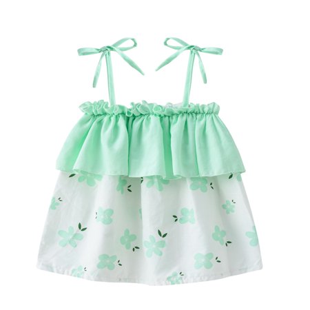 

Girls Dresses Short Sleeve Party Tutu Dresses Casual Print Green 110