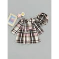 thumbnail image 3 of hirigin Kids Girls Casual Dress, Plaid Printed Long Sleeve Round Neck Ruffle Dress with Beret, 3 of 8