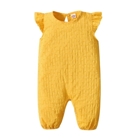 

Newborn Baby Girls Romper Jumpsuit Onesies Bodysuit Short Sleeve Solid Color Ruffle Sleeve Romper 3-6 Months Yellow