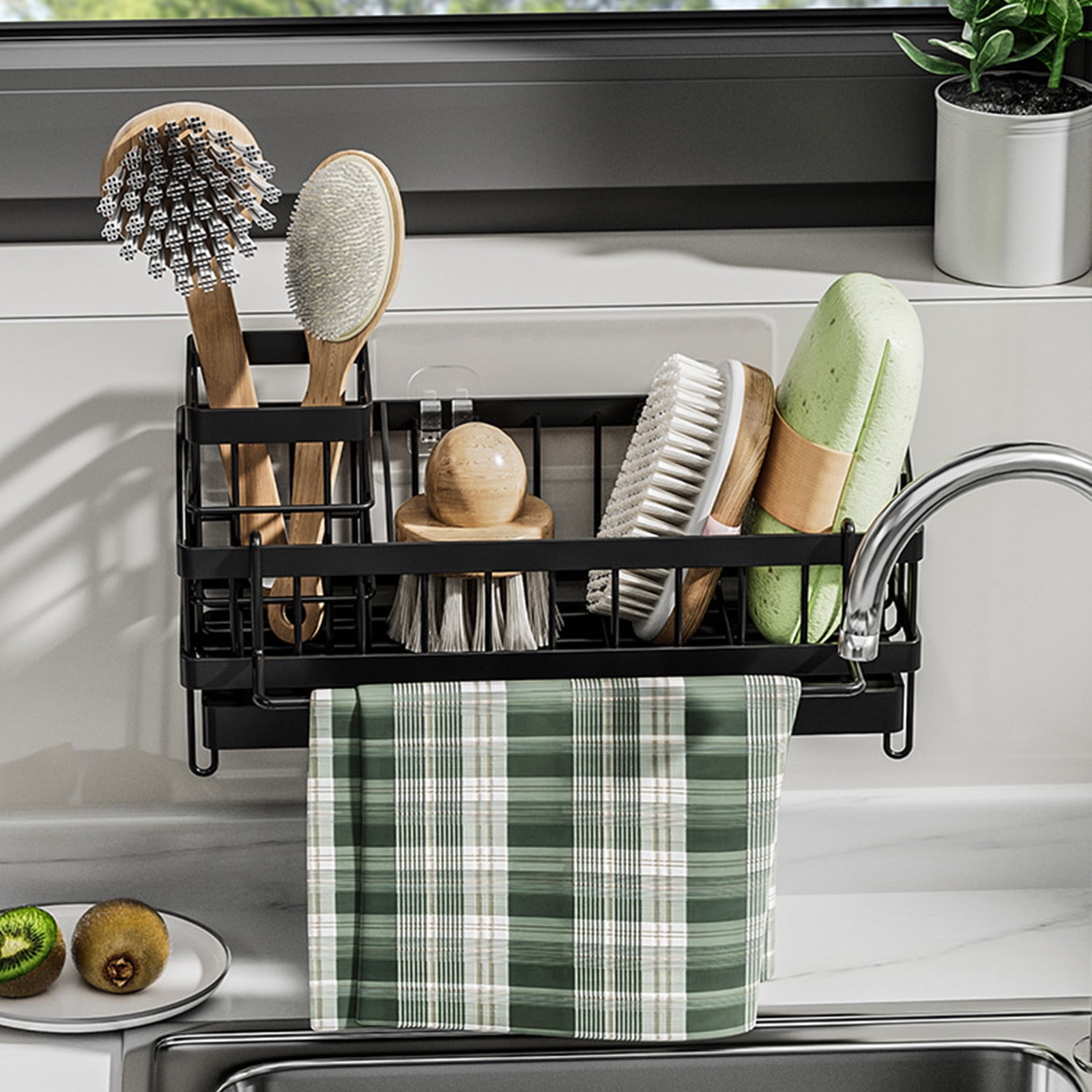 Bxaolu Dish Drying Rack for Kitchen Counter, Dish Rack with Cover Cutlery Holder, Multifunctional Adjustable Dish Dryer Drainer