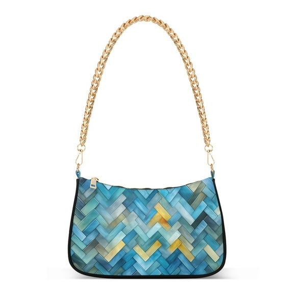 Womens Chain Shoulder Bag Blue Abstract Classic Tote Handbags Fashion Clutch Hobo Purse with Zipper for Travel Casual