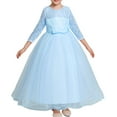 thumbnail image 2 of Jinhomg Little Girls Wedding Dresses Elegant Mesh Patchwork Princess Dress Loose Fit Comfy 3/4 Sleeve Tutu Dress Party Bridesmaid Maxi Dress Sky Blue 8 Years, 2 of 6