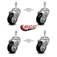 thumbnail image 2 of 3 Inch Black Polyurethane Wheel Swivel 3/8 Inch Threaded Stem Caster Set SCC, 2 of 2