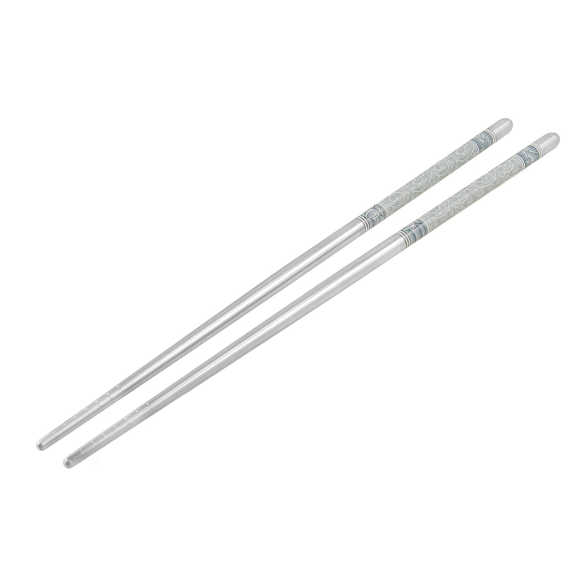 Practical 1 Pair 8.9" Length White Vine Pattern Stainless Steel Chopsticks 