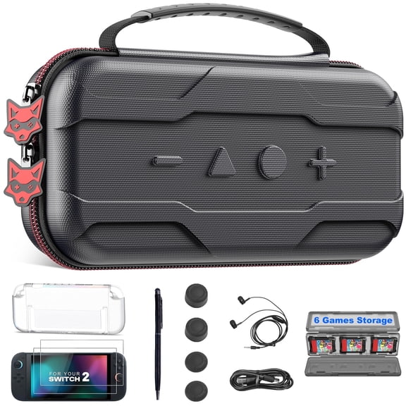 QQV 8 in 1 Switch 2 Carrying Case for Nintendo Switch 2, with Soft Protective Case, Screen Protectors and Thumb Grip Caps, Switch 2 Accessories