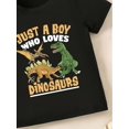 thumbnail image 4 of 1pc Preppy "Just a Boy Who Loves Dinosaurs" Print T-Shirt for Boys - Polyester Crew Neck Short Sleeve Tee with Animal Pattern - Casual Knit Fabric Top for Spring/Summer - Regular Fit with Mediu, 4 of 6