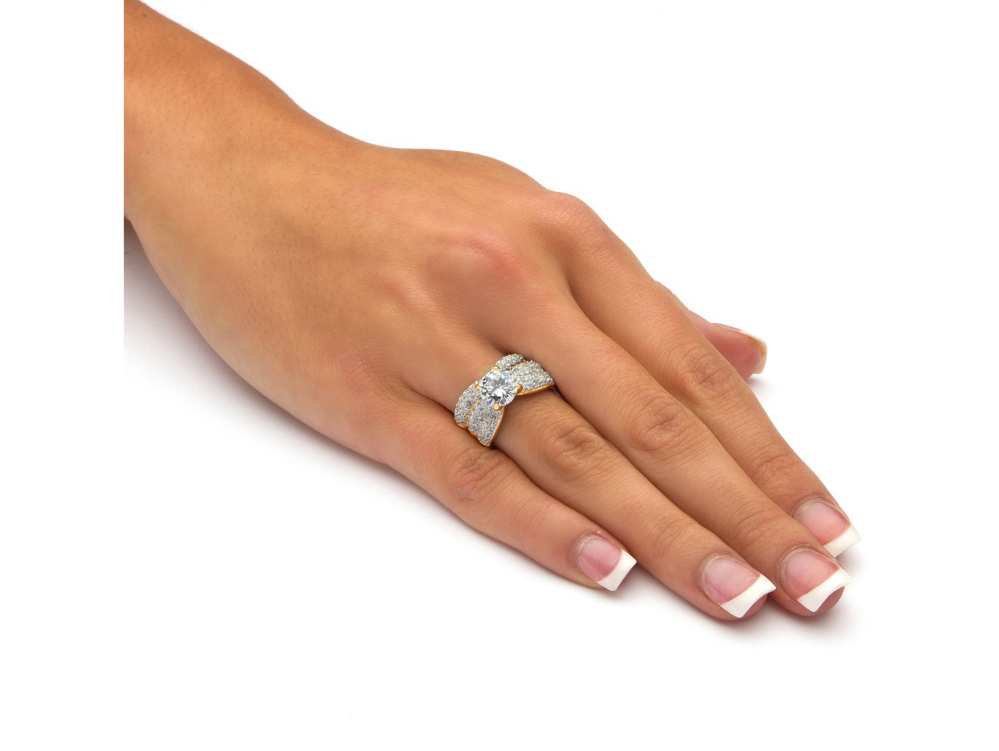 PalmBeach Jewelry 3.21 TCW Round Cubic Zirconia Two-Piece Bridal Set in Gold-Plated or Platinum-Plated Sterling Silver