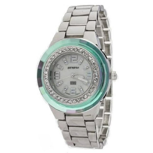 Geneva Women's Crystal Bezel Metal Watch.