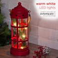 thumbnail image 3 of Alpine Corporation 5" x 13" Vintage Metal Holiday Lantern with Battery-Powered LED Lights, Red, 3 of 11