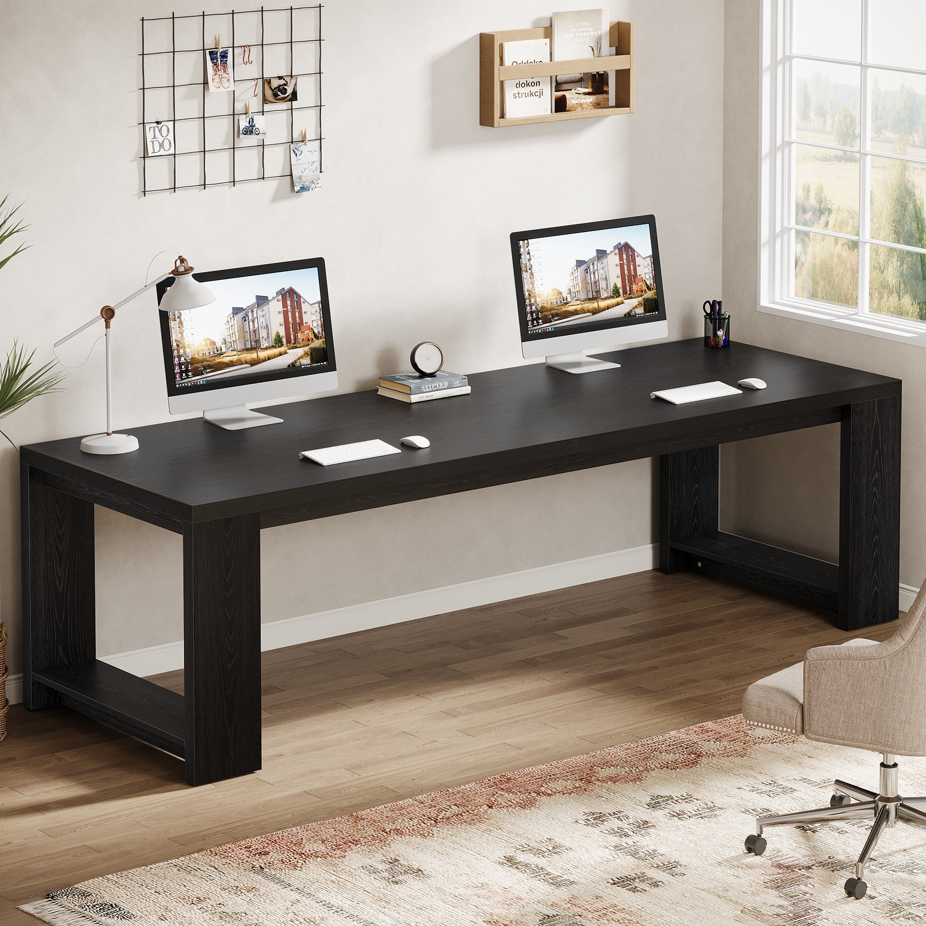 Tribesigns Two Person Desk, 86.61-Inch Extra Long Desk, Double Computer Writing Table, Black