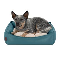 FurHaven Leather Look Cozy Couch Pet Bed for Dogs and Cats - Teal, Medium