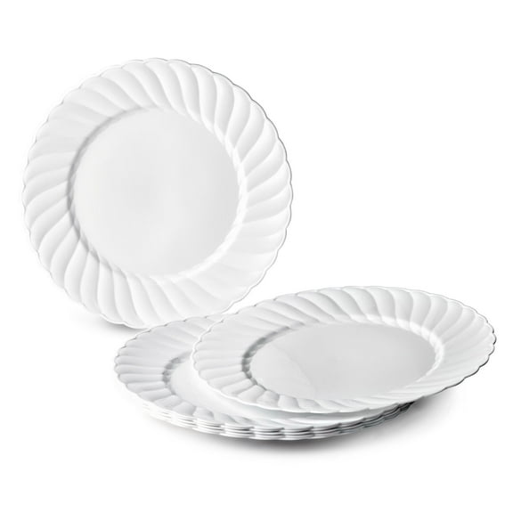 " OCCASIONS" 240 Plates Pack, Heavyweight Wedding Party Disposable Plastic Plates (7.5'' Appetizer /Dessert plates, White & Silver Rim)
