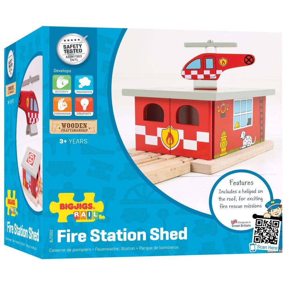 Bigjigs Toys Fire Station Shed Wooden Train Accessory Walmart Com