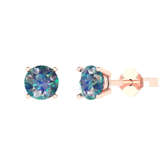 1.5 ct Push-Back Stud Earrings for Women | 6mm Round Cut Blue Moissanite | 18K Rose Gold