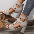 thumbnail image 2 of Gladiator Sandals for Women Open Toe High Block Heeled Summer Booties Breathable Cutout Ankle Strap Back Zipper Ankle Boots Light Gray Size 8.5, 2 of 7