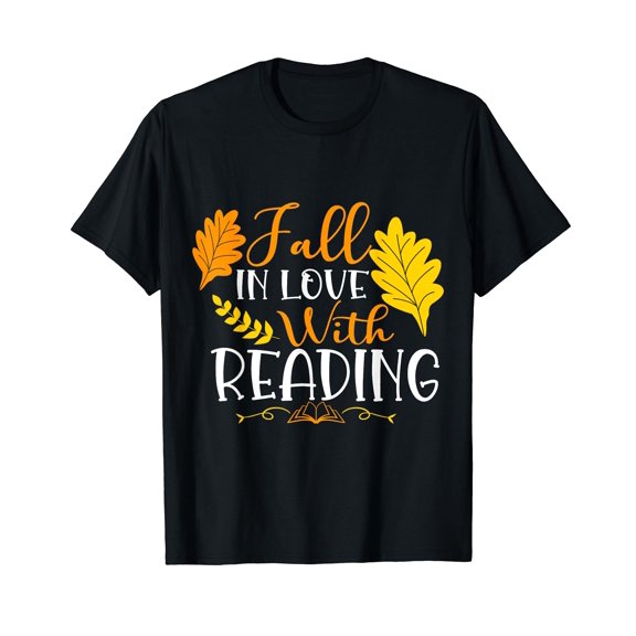 Fall In Love With Reading Fall Leaves Autumn Thanksgiving Cotton Black T-Shirt