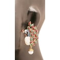 thumbnail image 4 of Sunsoul by Touchstone "Peacock Collection" Indian Bollywood meenakari enamel red faux ruby green Emerald & faux pearls long bridal chandelier designer jewelry earrings for women in antique gold tone., 4 of 4