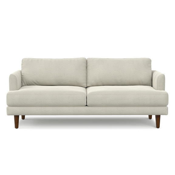 Simpli Home Livingston 76 inch Wide Mid-Century Modern Loveseat Sofa in Cream White Woven-Blend Fabric