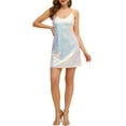 thumbnail image 3 of INSPIRE CHIC Women's Dress Glitter Sequin V Neck Adjustable Straps Prom Mini Dress XL White Blue, 3 of 7