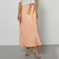 thumbnail image 2 of KDDYLITQ Women's Satin Skirts a Line Solid Color Maxi Skirt Flared Fishtail Casual Long Skirts Work Dressy Skirt Orange M, 2 of 4