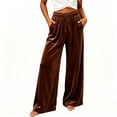 thumbnail image 3 of TEAJOPSUU Velour Pants for Women Winter Loungewear Palazzo Pants Velour Drawstring Wide Leg Sweatpants with Pockets Coffee, 3 of 8