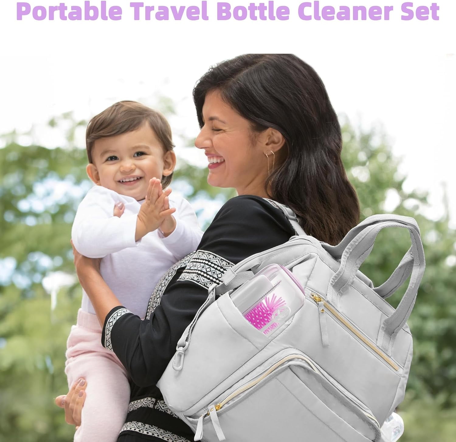 Electric Bottle Brush Cleaner, Rechargable Electric Baby Bottle Brush for Travel, Waterproof Electric Bottle Cleaner Set with Nipple & Straw Brush, Perfect Essentials Gift for Mom After Birth, Purple