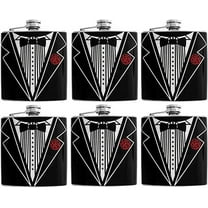 Gifts Infinity Set of 6 Flask 8oz Groomsmen, Best man, Groom Tuxedo Vinyl Wrap Stainless Steel