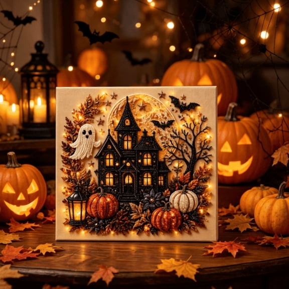 Halloween Ghost Pearl Art DIY Kit, 3D Diamond Painting Crafts for Adults and Beginners, Fall Home Decor Wall Art, Seasonal Party Gift and Stress Relief Activity