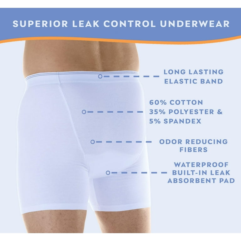 Wearever Men's Incontinence Underwear Washable Boxer Briefs, Maximum  Absorbency 3-Pack 