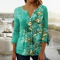 thumbnail image 1 of Blouse d'Été Grande Taille à Manches Courtes pour Femmes, Aguichant, Imprimée, Manches 3/4, Col en V, Boutons, en Liquidation, 1 of 5