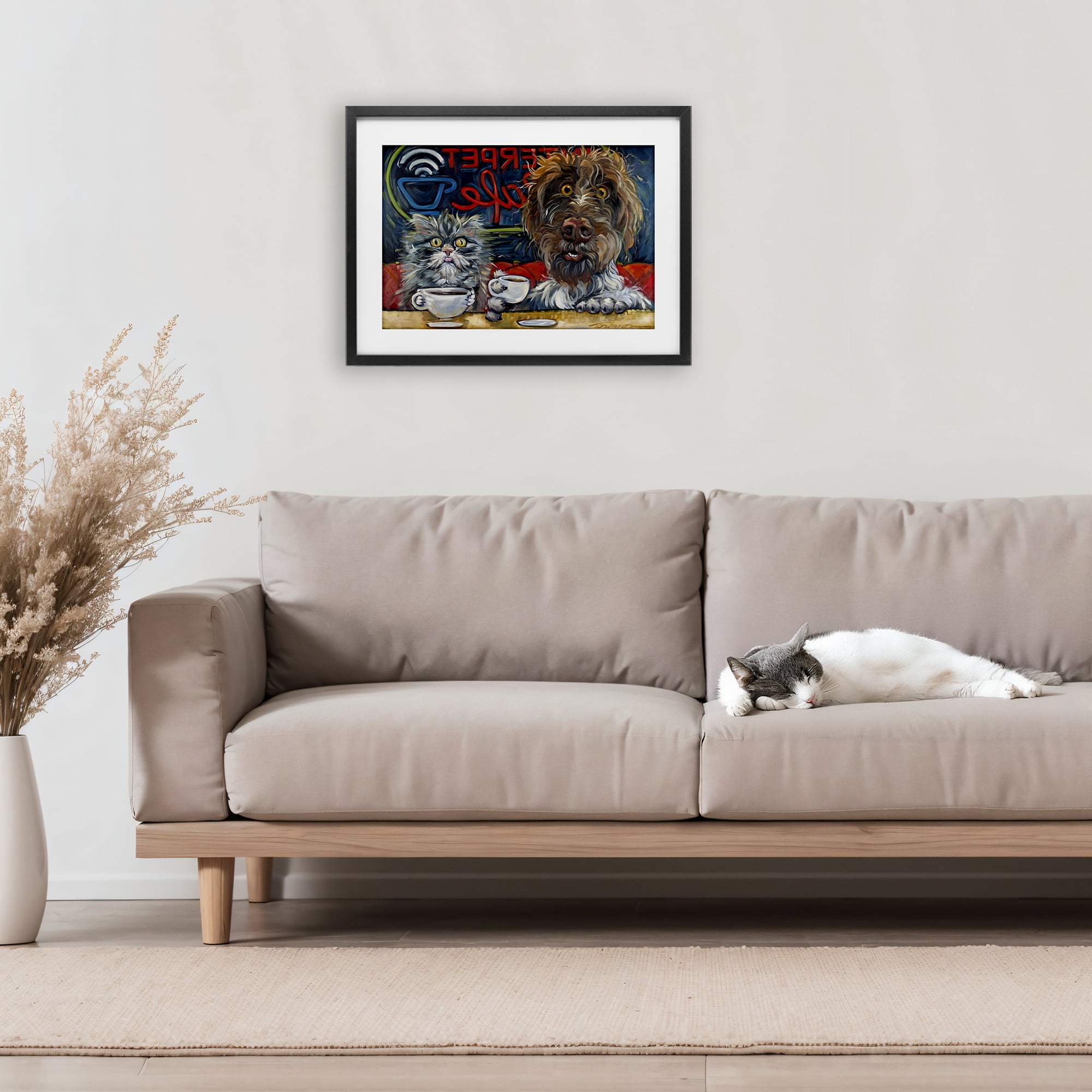 Stupell Industries Pets Wired At The Cafe Black Framed Print Under Glass, design by CR Townsend