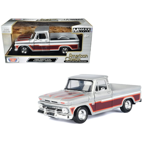 1966 Chevrolet C10 Fleetside Truck Silver Metallic w/Brown Sides "American Classics" Series 1/24 Diecast Model Car by Motormax