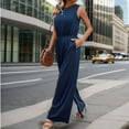 thumbnail image 6 of Rciityk Blue Women's Summer Sleeveless Jumpsuits Casual Elastic Waist Wide Leg Long Pants Rompers, 6 of 7