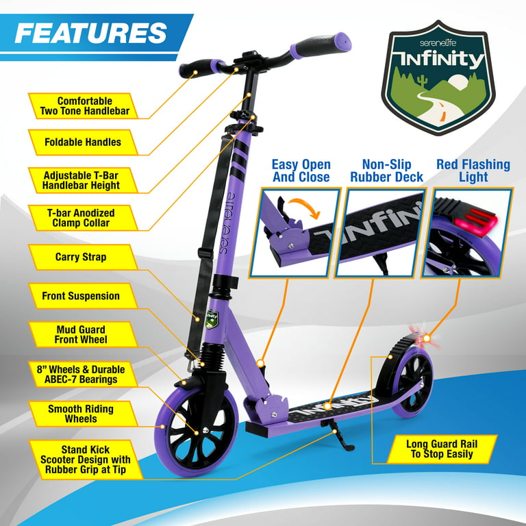 SereneLife Lightweight and Foldable Kick Scooter - Adjustable 