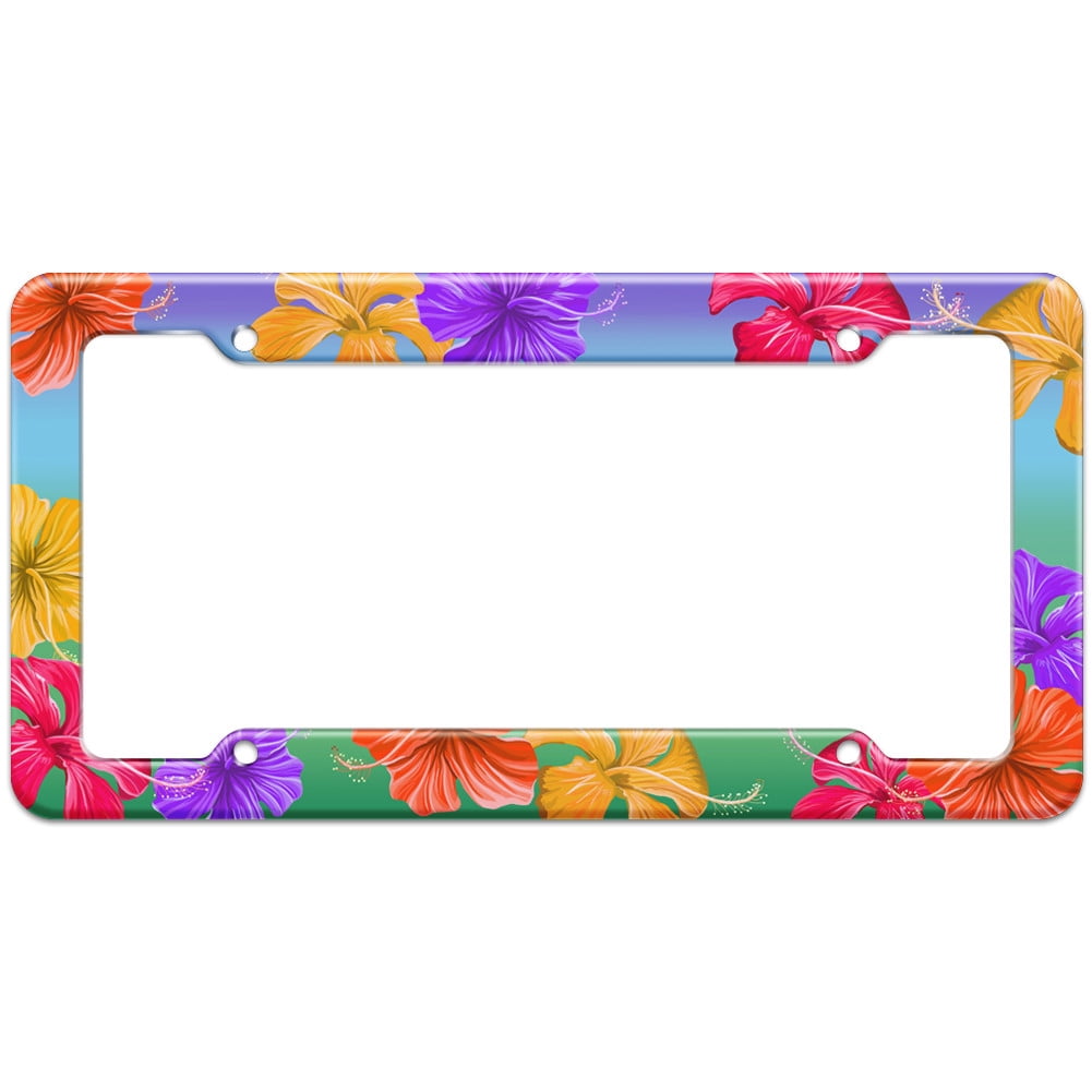 DZGlobal Red Hibiscus Floral License Plate Frame Custom Tropical Flowers License Plate Frames Cute Hawaiian Flowers License Plate Holder Aluminum Novelty Auto Car Tag Cover Holder 