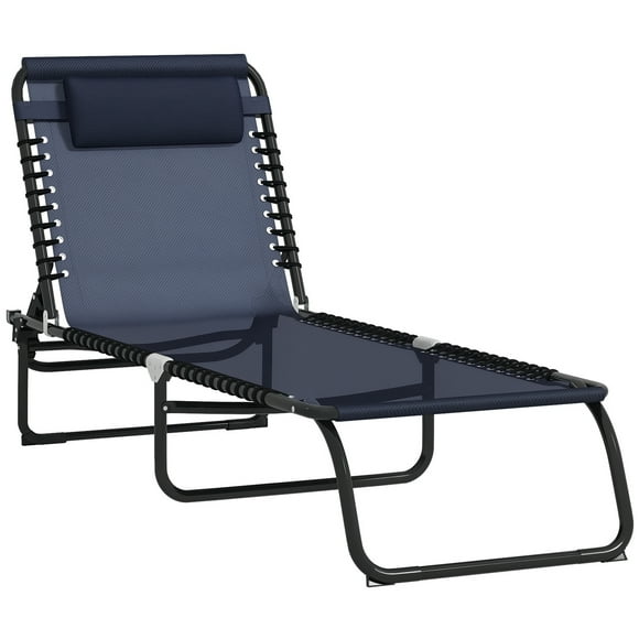 Outsunny Folding Lounge Chair, Chaise Lounge with Headrest, Dark Blue