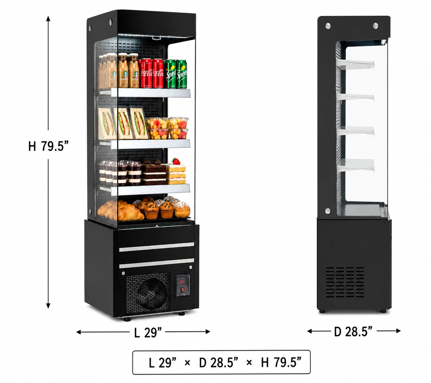 29 in. 16.4 Cu. Commercial Vertical Open Air Display Refrigerator, NSF Grab & Go Merchandiser for Drinks, Sandwiches, Desserts and Bakery Display