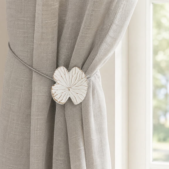 Magnetic Water Lily Curtain Tieback – Resin Floral Design, Strong Magnetic Closure, No Installation Required – White/Gold