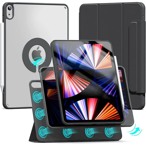 Magnetic Case for iPad Air 5th Generation 2022, iPad Air 4th Gen 2020, Rotating Detachable Case, Anti-Fingerprint, Auto Sleep/Wake, Transparent Hard Back Cover for ipad 10.9 Inch