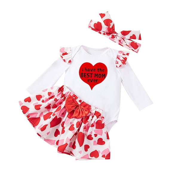 EnJoCho Baby Kids Valentines Outfit Love Heart 𝖱omper Ru𝖿fle Layered Shorts Headband Cute Clothes Set Party Festival Holiday Matching Siblings Twin Outfit Photoshoot Coordinated