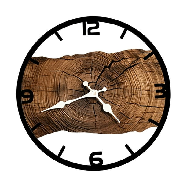 Reloj de pared de madera con forma de anillo anual de 30 cm, decoración rústica vintage para el hogar. marrón