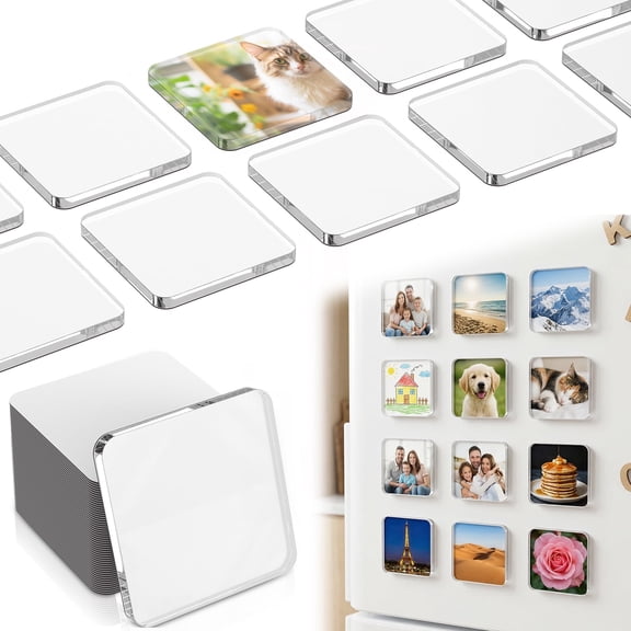 Threns 20 Pcs DIY Fridge Magnet Kit,Square Clear Acrylic Magnetic Set with Adhesive Backing for Photo,Crafts,Office,Classroom,Cabinets,Kitchen,1.97"