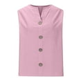 thumbnail image 3 of JSheng Womens Summer Sleeveless Tops Trendy Solid Color V-Neck Button Sleeveless Loose Comfy Shirt Top Pink L, 3 of 4