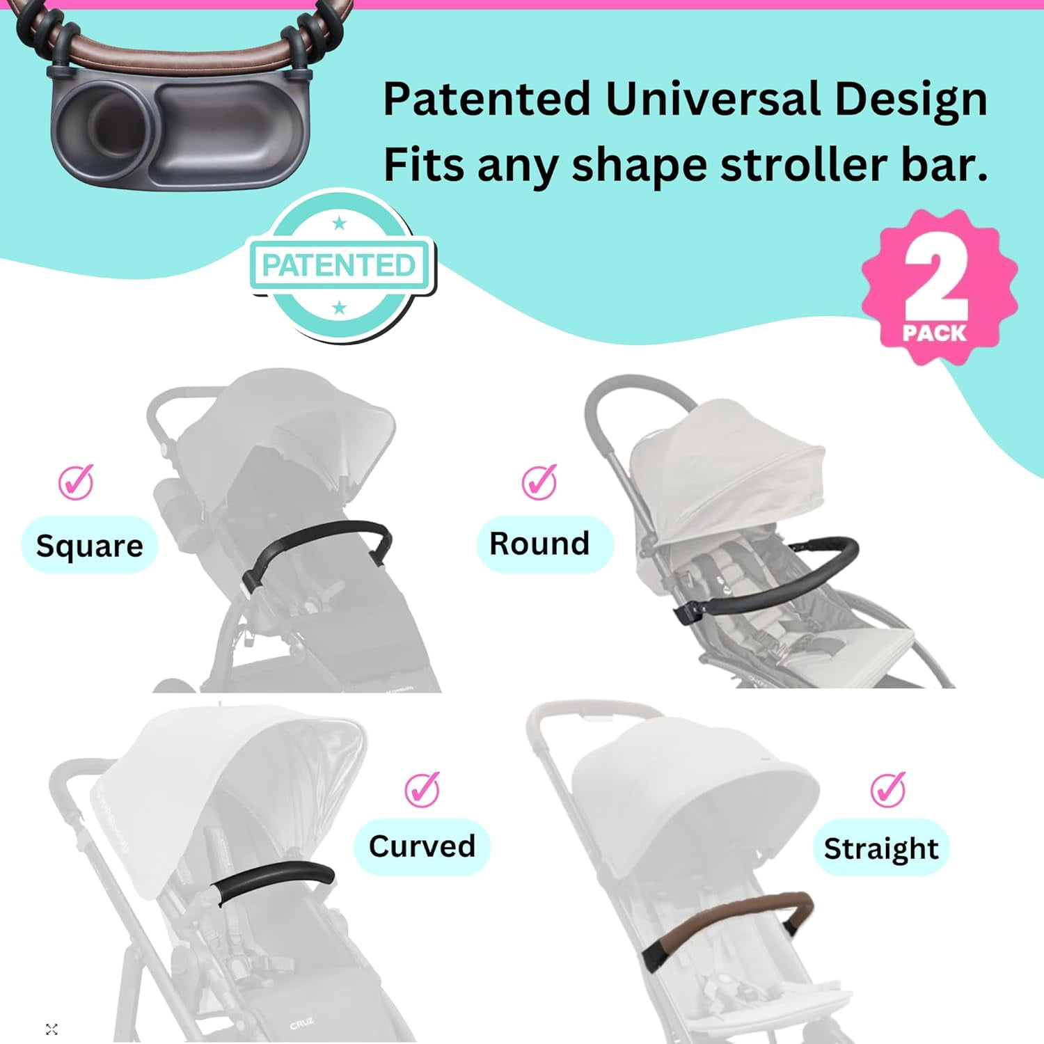 Universal Stroller Snack Tray | Pack of 2 | Compatible with Nuna | Stroller Cup Holder | Bumper Bar | Stroller Tray Attachment with Cups Holder for Baby Toddler | Stroller Accessories