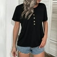 thumbnail image 2 of Wycnly Womens Shirts Casual Button Down Loose Fit Breathable Workout Tee Tops Summer Short Sleeve Round Neck Ladies Solid Tops and Blouses Black XL, 2 of 4