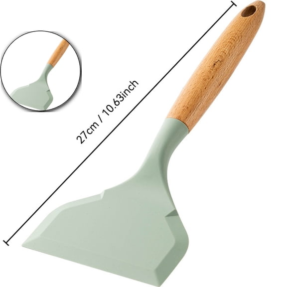 Silicone Pancakes Shovel Wide Spatula Turner Wooden Handle Spatula Fish Spatula Wide Turner for Egg Pizza Cookie Omelette