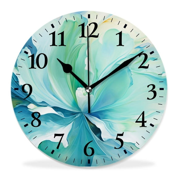 12 Inch Wall Clock Battery Operated Silent Clock Decorative for Office, Kitchen, Outdoor, Living Room，Teal Turquoise Flowers Cute Pattern