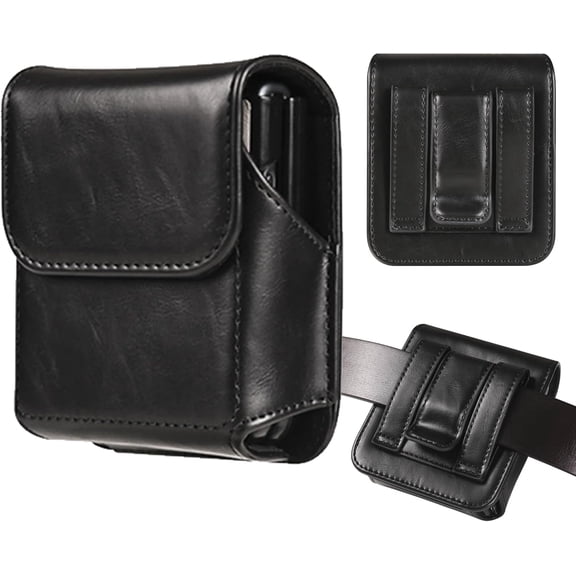 Holster for Samsung Galaxy Z Flip 7/6/5, Premium Leather Phone Pouch with Belt Clip Belt Case for Motorola Razr Plus, Moto Razr -Black