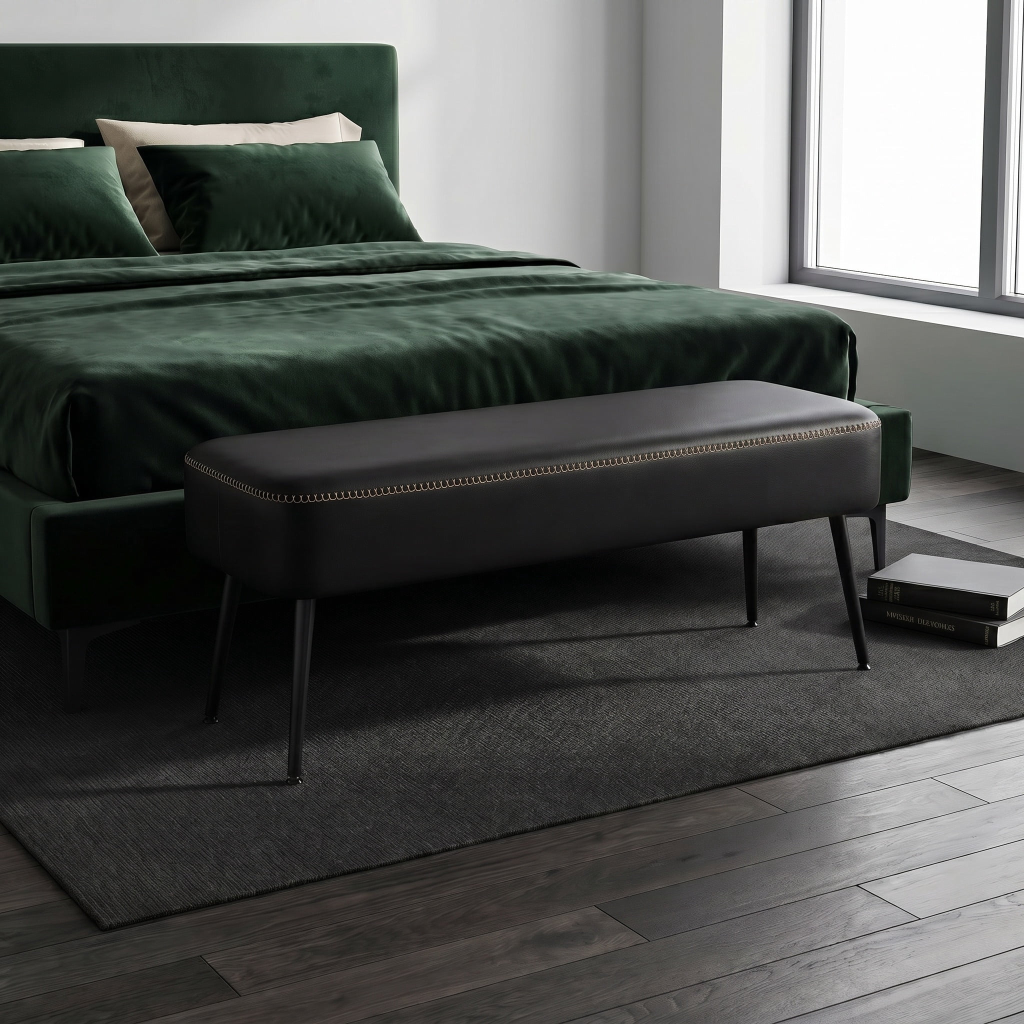 Nordic Hygge Mid-Century Modern Entryway Bench, Black