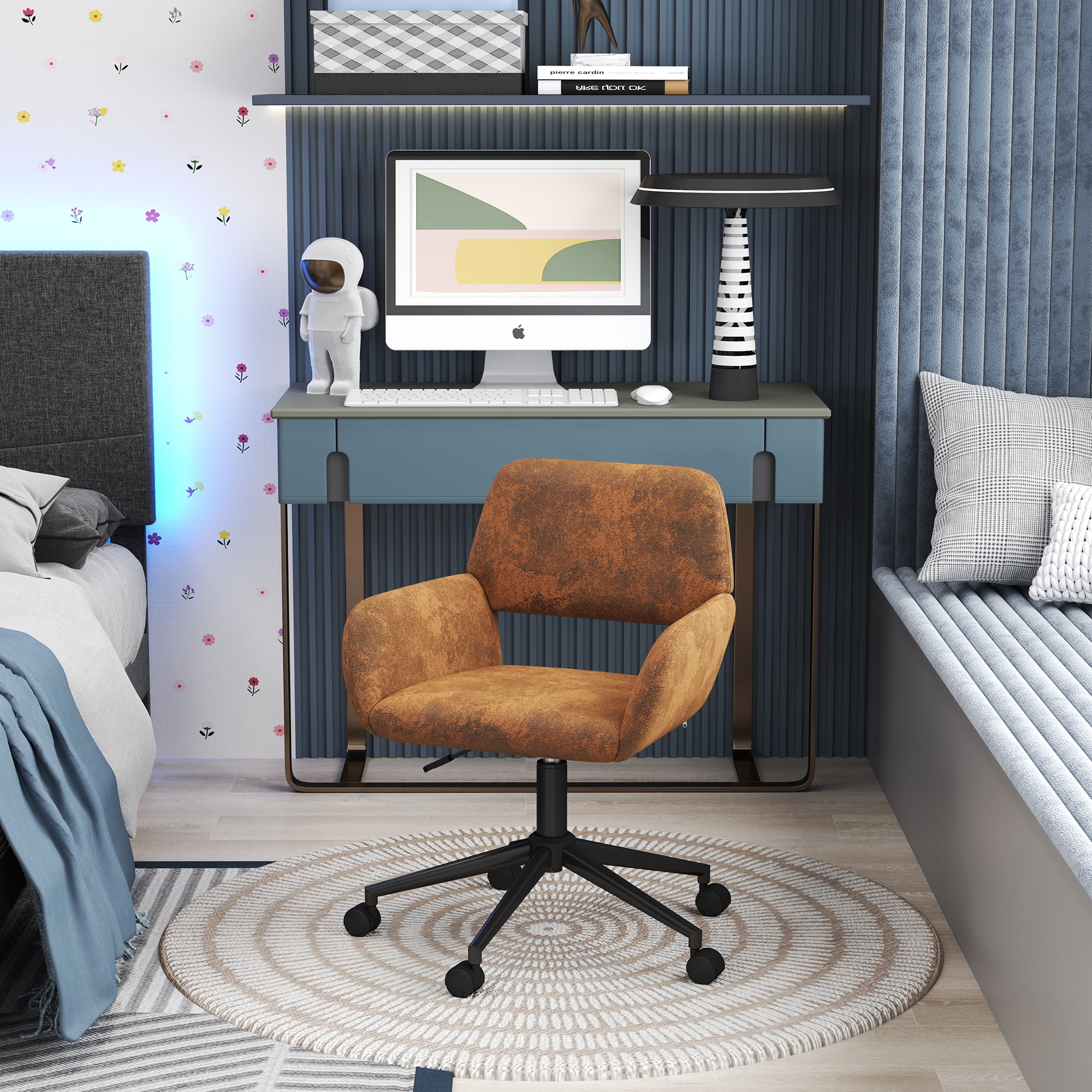Homy Casa Swivel Gaming Chair for Teen Game Room and Cozy Gaming Corner, Brown